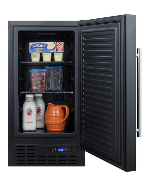 Accucold 18" wide ADA compliant built-in undercounter all-refrigerator in black with digital thermostat and front lock, ADA (Model FF1843BADALHD)