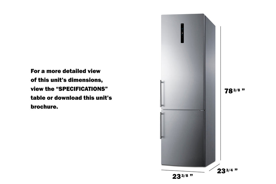 European counter depth bottom freezer refrigerator with icemaker, stainless steel doors, platinum cabinet, and digital c (Model FFBF181ES2IM) - Dimensions