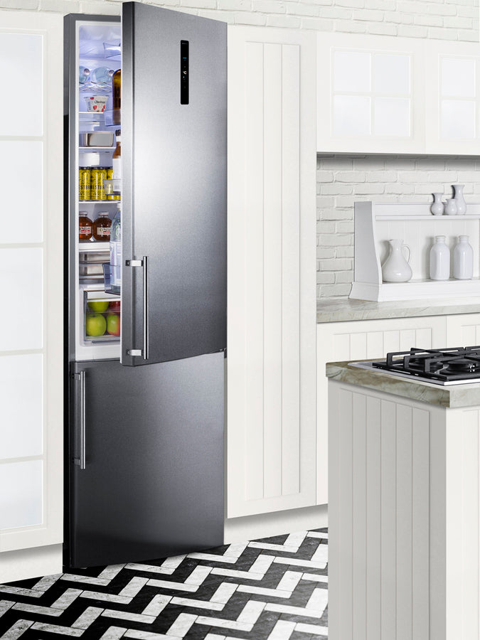 European counter depth bottom freezer refrigerator with icemaker, stainless steel doors, platinum cabinet, and digital c (Model FFBF181ES2IM) - Set