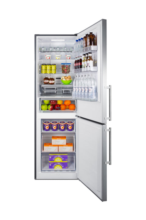 Accucold ENERGY STAR certified European counter depth bottom freezer refrigerator with stainless steel doors, platinum cabinet, a (Model FFBF249SS2)