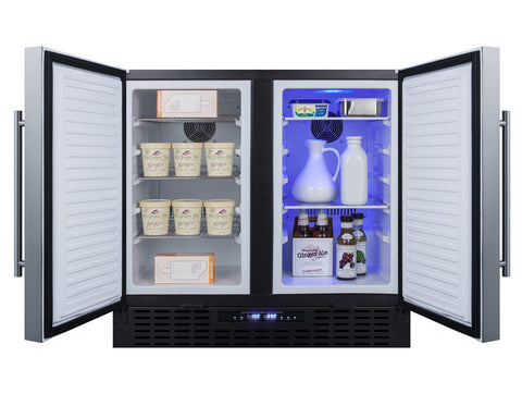 Accucold 36" Wide Frost-free Side-by-side Undercounter Refrigerator-freezer Black Cabinet, Stainless Steel Doors, and Digital Con