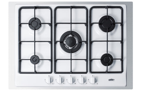 Accucold 5-burner gas cooktop made in Italy in white finish with sealed burners, cast iron grates, wok stand, and stainless steel