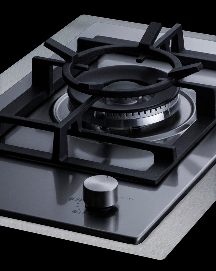1-burner gas cooktop made in Italy w/15" wide trim kit in stainless steel with sealed dual flame burner, cast iron grat