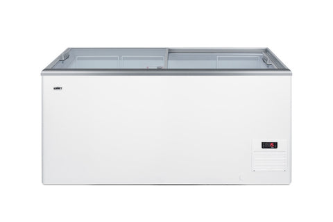 Accucold Flat top commercial ice cream freezer with sliding glass lid, digital thermostat, novelty baskets, and 14.1 cu.ft. capac