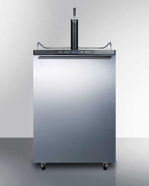 Freestanding residential beer dispenser, auto defrost with digital thermostat, stainless steel wrapped door, horizontal