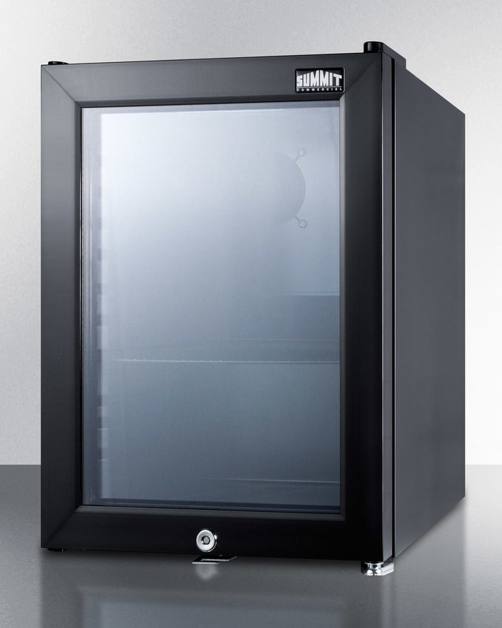 Accucold Compact commercial beverage center with glass door, lock, and black cabinet (Model SCR114LLHD)