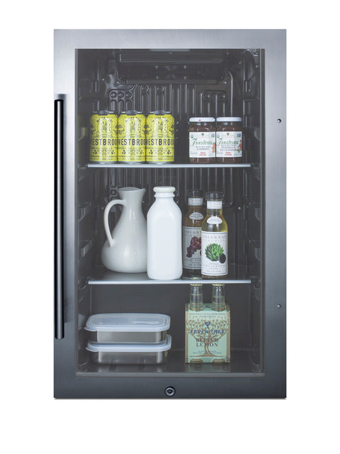 Accucold 19" Wide Shallow Depth indoor/outdoor Beverage Center with Glass Door and Black Interior (Model SPR488BOSLHD)