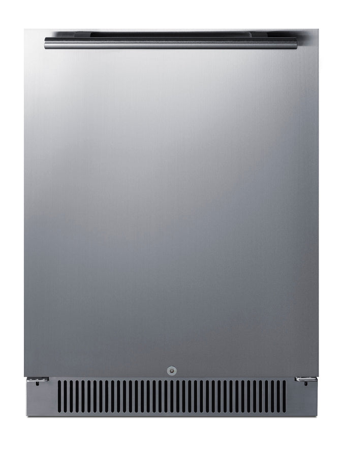 Accucold Outdoor all-refrigerator for built-in use, with lock, digital thermostat, black cabinet, and stainless steel door (Model SPR623OSCSS)