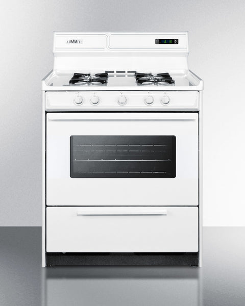 30" Wide Gas Range in White with Open Burners, Oven Window, High Backguard, and Spark Ignition