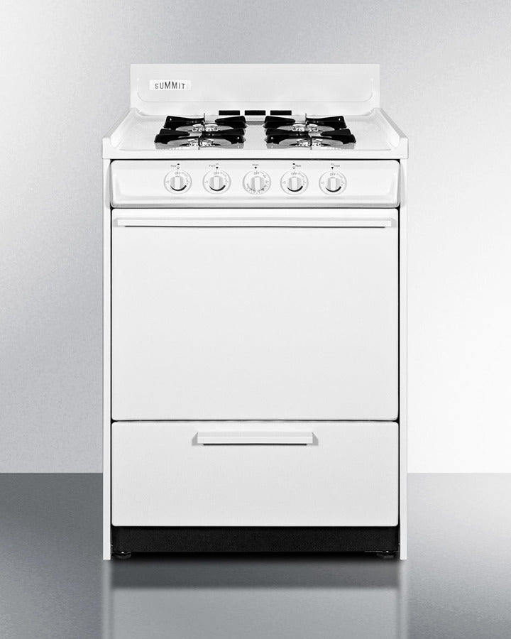 24" Wide Gas Range in White with Open Burners and Battery-start Ignition - Front