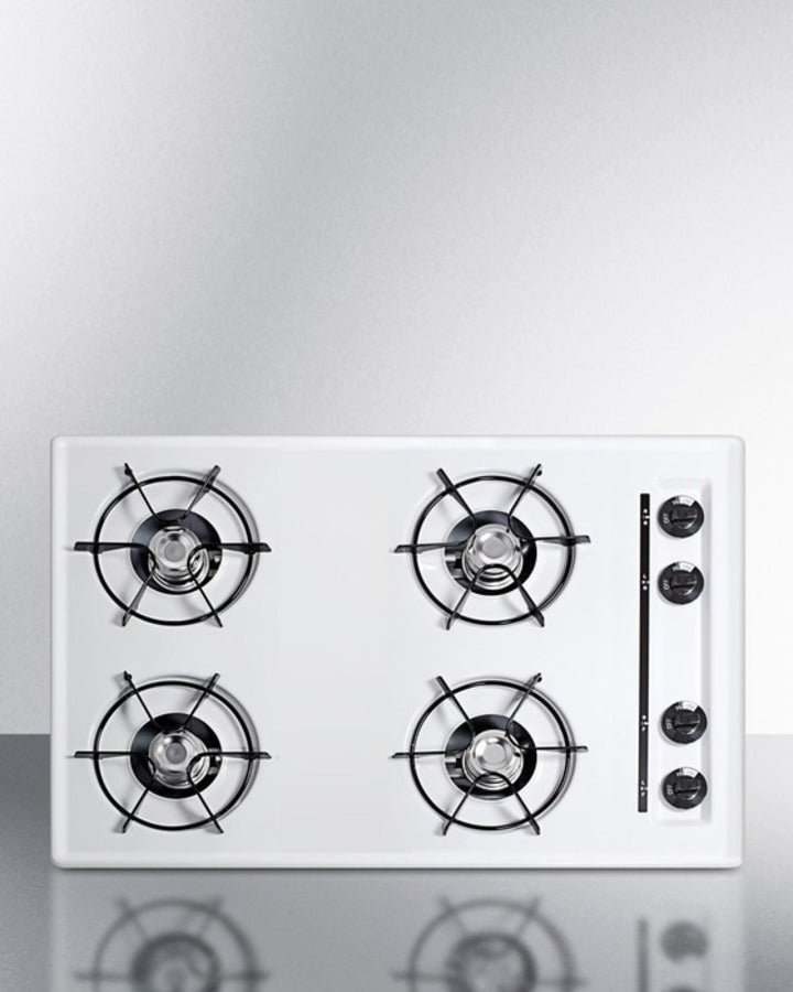 Accucold 30" Wide Open Burner Gas Cooktop in White with Battery Start Ignition