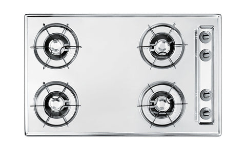30" Wide Open Burner Gas Cooktop in Brushed Chrome with Spark Ignition