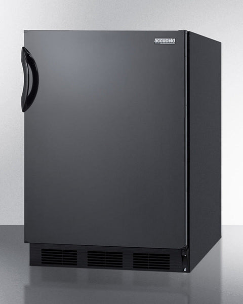 Accucold Built-in undercounter ADA compliant all-refrigerator with panel-ready door, black cabinet, door storage, and