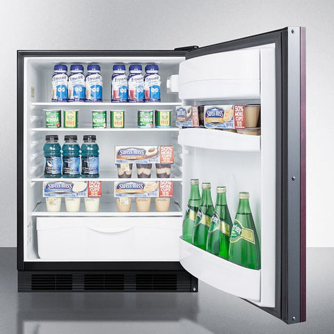 Accucold Built-in undercounter ADA compliant all-refrigerator with glass door, black cabinet, lock, and digital controls