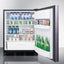 Built-in undercounter ADA compliant all-refrigerator with glass door, black cabinet, lock, and digital controls