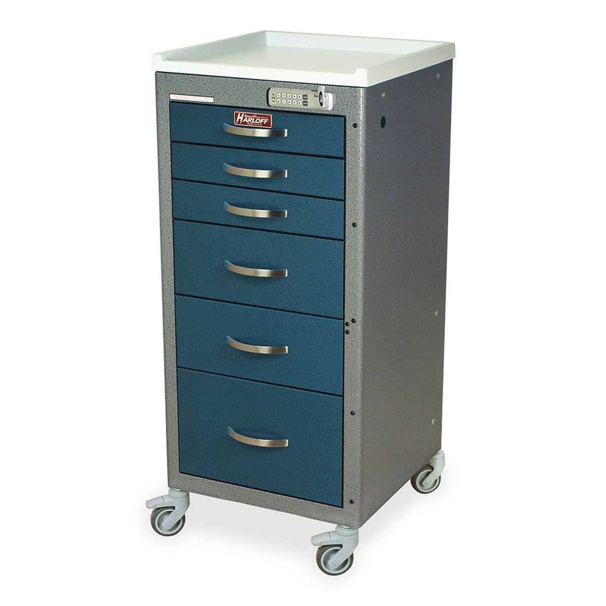 Harloff 6 Drawer Specialty Package Workstation (Tall Cabinet), Key lock, 4-3", 1-6", and 1-12" Drawers; Includes