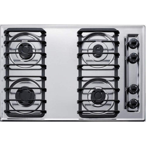 Accucold 30" Wide Open Burner Gas Cooktop in Brushed Chrome with Battery Start Ignition