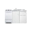 All-in-one combination kitchenette with refrigerator-freezer, sink, storage cabinet, and gas range
