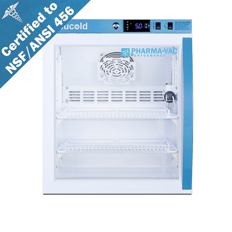 Accucold Performance Series Pharma-Vac all-refrigerator certified to the NSF 456 Vaccine Storage Standard, Glass Door
