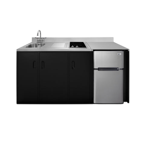Accucold 72" wide ADA height all-in-one kitchenette with 2-burner 115V smooth-top cooktop, refrigerator-freezer, sink