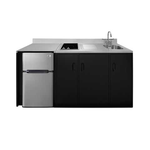 Accucold 72" wide ADA height all-in-one kitchenette with 2-burner 115V smooth-top cooktop, refrigerator-freezer, sink