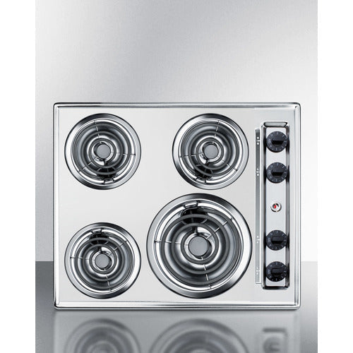 Accucold 24" wide 4-burner cooktop with coil elements in chrome finish; made in the USA