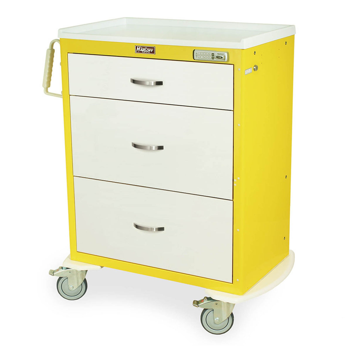 Harloff 3 Drawer Standard Package Infection Control Cart, Basic Electronic Pushbutton Lock with Key Lock Override,