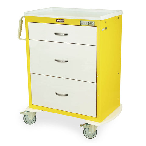 Harloff 3 Drawer Standard Package Infection Control Cart, Basic Electronic Pushbutton Lock with Key Lock Override,