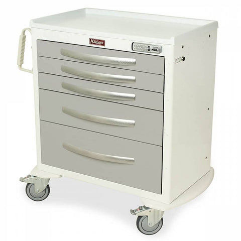 Harloff 5 Drawer Classic Treatment Cart (Short Cabinet),Basic Electronic Pushbutton Lock with Key Lock Override,
