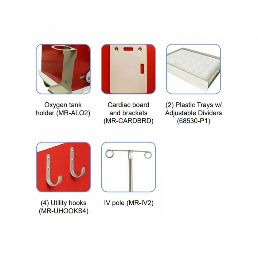 Harloff EMG2 Emergency Package includes VS-IV2, VS-ALO2, VS-CARDBRD, VS-RAIL, VS-DRPSHELF, VS-PLTOP-AM, 3 each 40108, 3