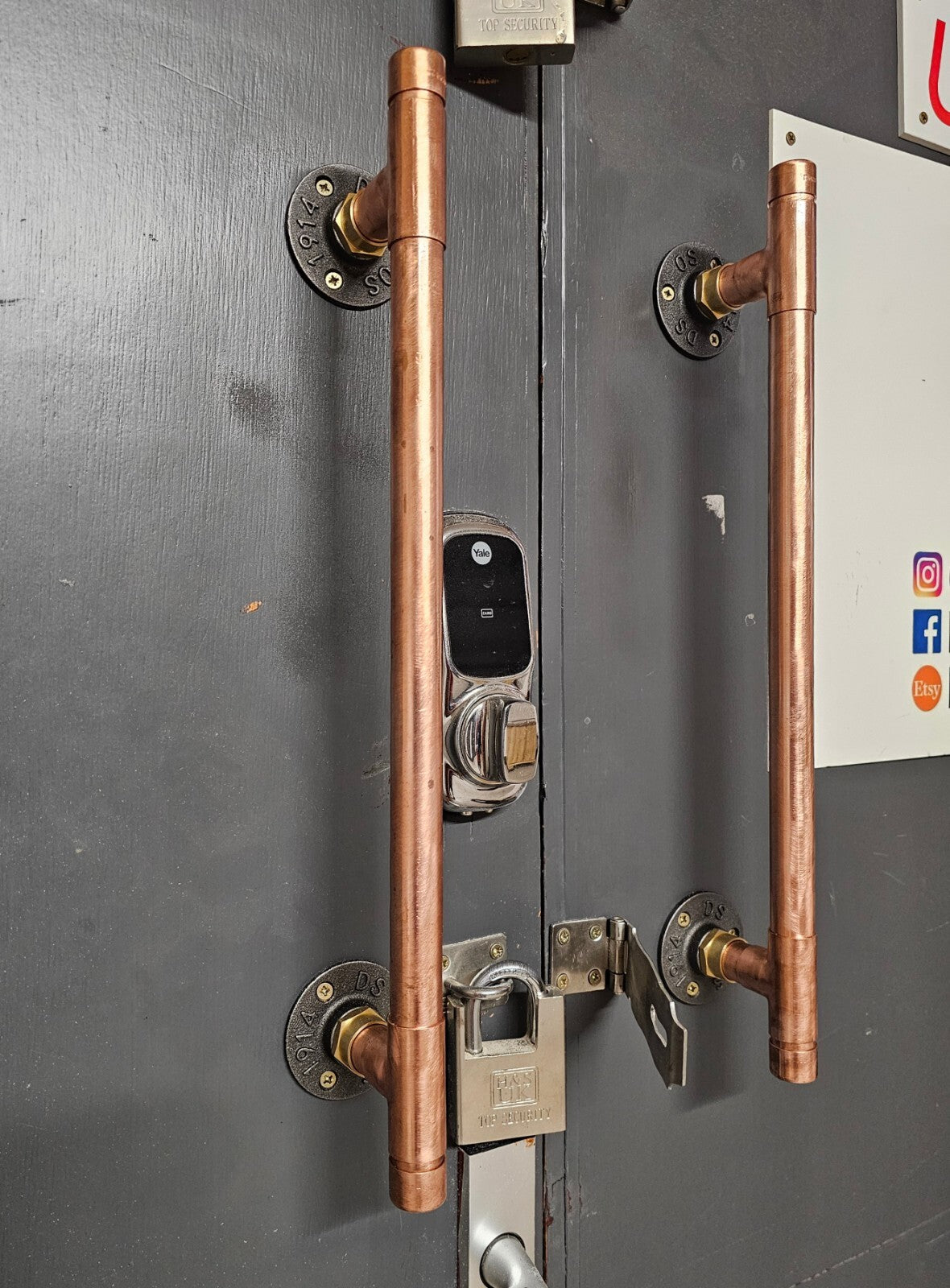 Accucold Two full-length pipe style handles in copper factory installed on any two-door refrigeration unit