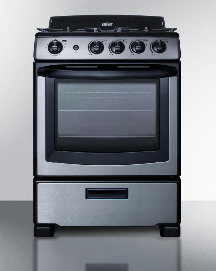 Accucold 24" Wide Gas Range in Stainless Steel with Electronic Ignition, Oven Window, and Sealed Burners