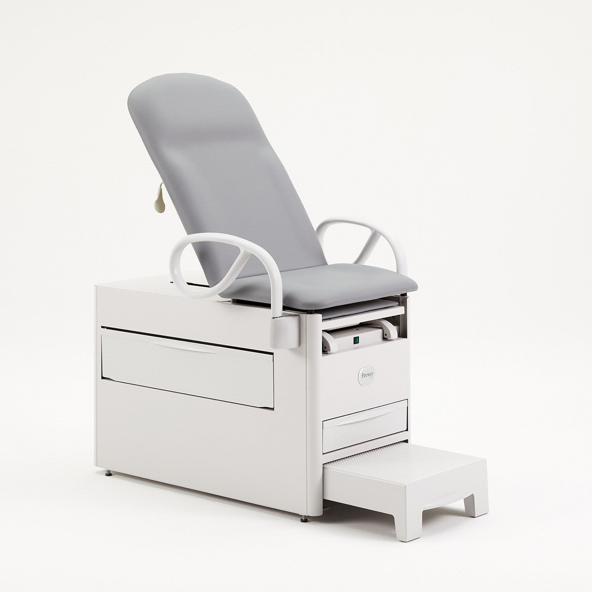 Brewer Versa medical exam table with seamless upholstered top and pass-through side drawer