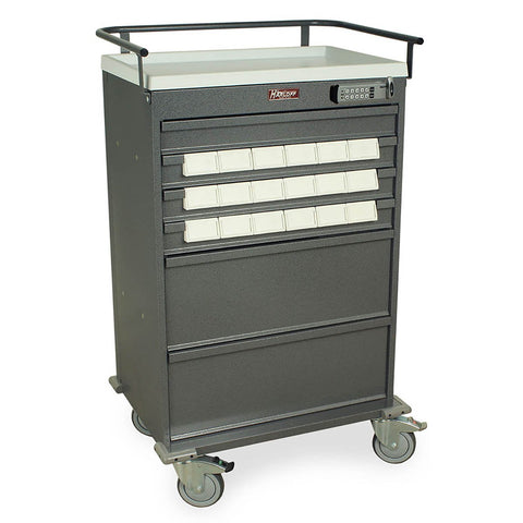 Harloff Value Med-Bin Cart with Basic E-Lock Electronic keypad lock for Keyless entry, Includes 18 each 3.5" Bins,