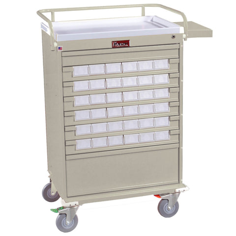 Harloff Value Med-Bin Cart with Key Lock, includes 36-each 3.5-inch Bins. Includes Top rail/Push Handle, Pull-out Side