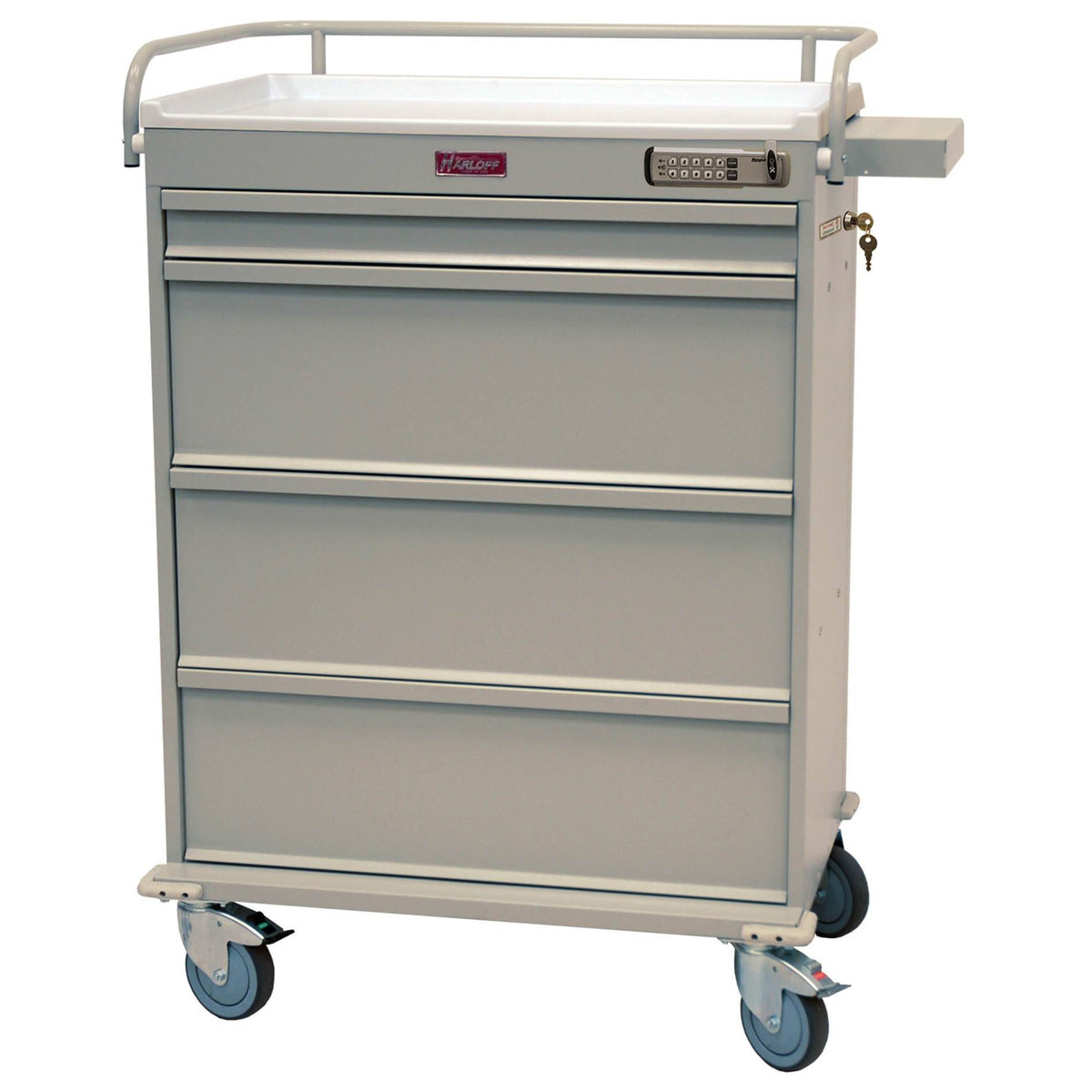 Harloff Universal Aluminum 4Wide Punchcard Medication Cart. Basic Electronic Pushbutton Lock with Key Lock Override,