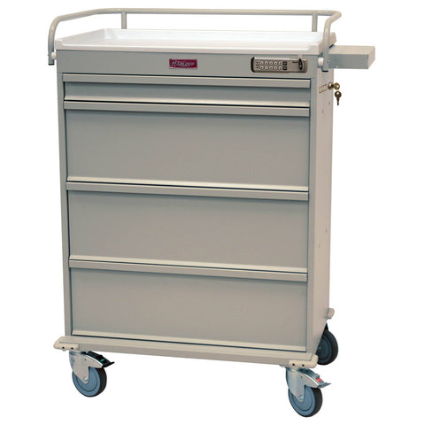 Harloff Universal Aluminum 4Wide Punchcard Medication Cart. Basic Electronic Pushbutton Lock with Key Lock Override,