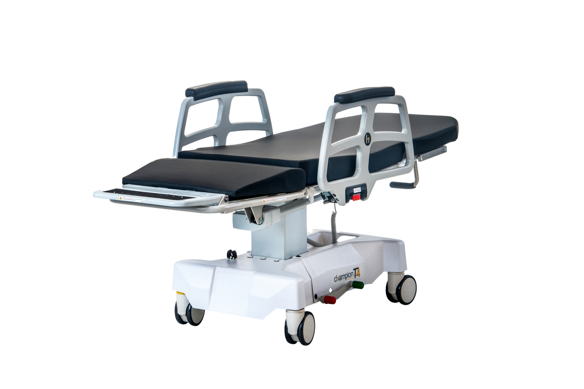 Custom Multi-Purpose Stretcher Chair (Seat Tilt, Wide, with Auto Extending Footrest & IV W - stretcher position