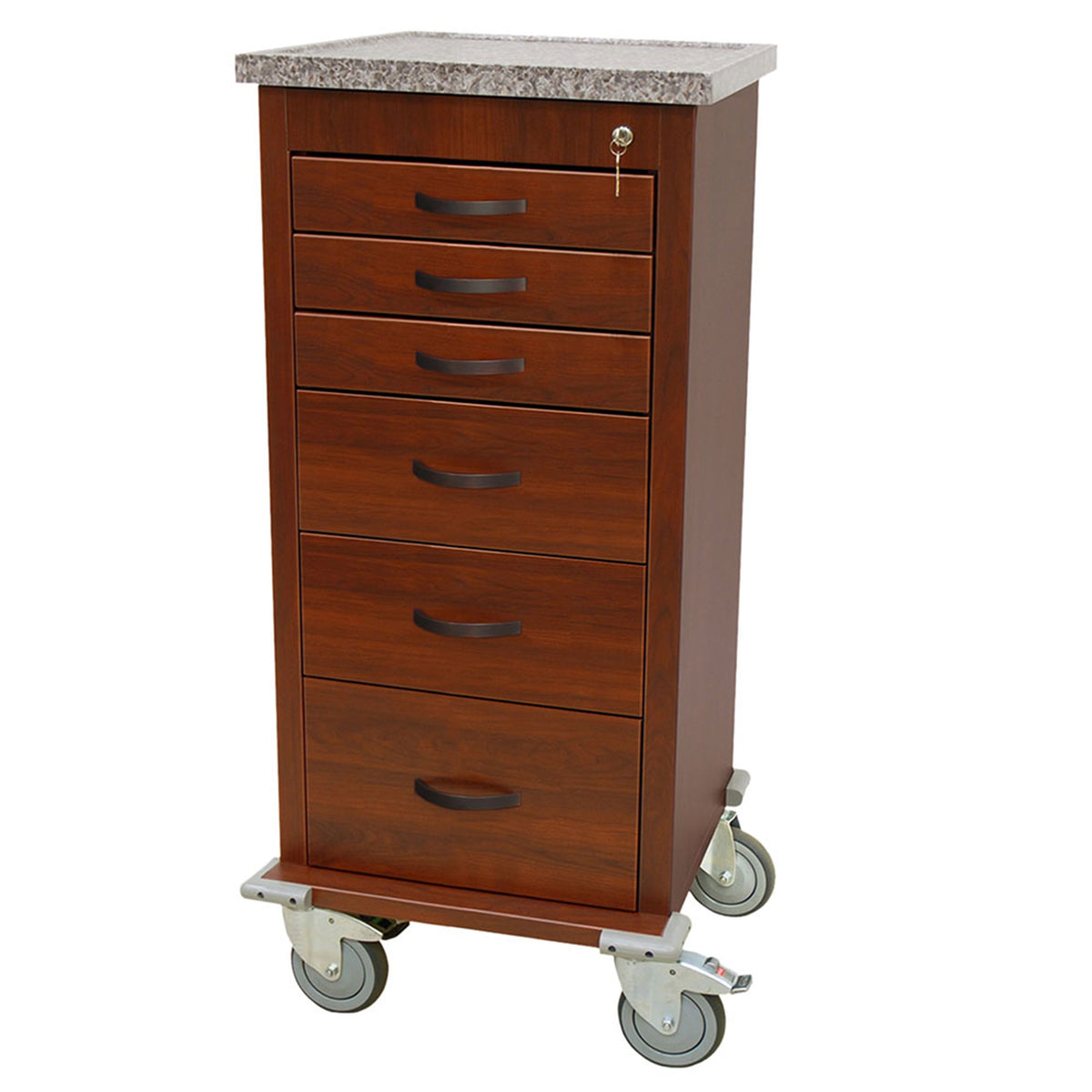 Harloff A-Series Wood Vinyl Cart, Cherry Mahogany - Mini Width Short Alum Cabinet with 24" of Vertical Drawer Space,