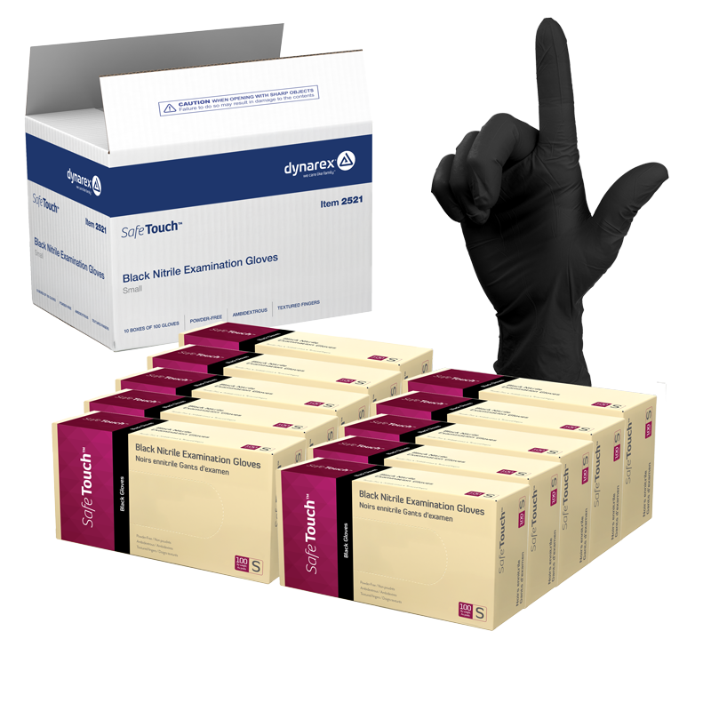 Dynarex Safe-Touch black nitrile powder-free exam gloves