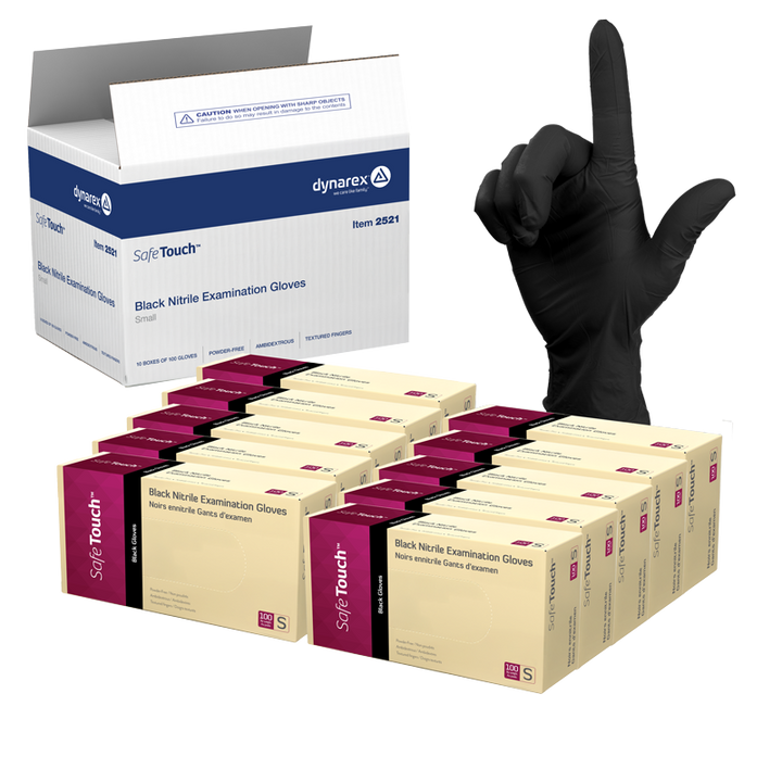 Dynarex Safe-Touch black nitrile powder-free exam gloves