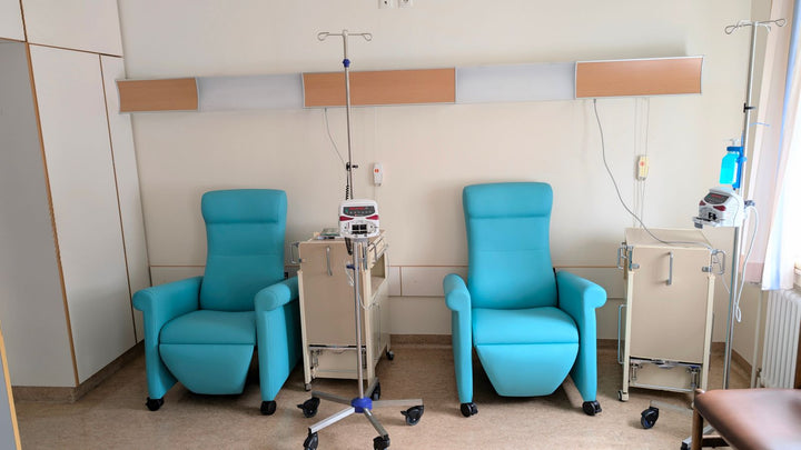Treatment recliners and infusion chairs in a clinic room