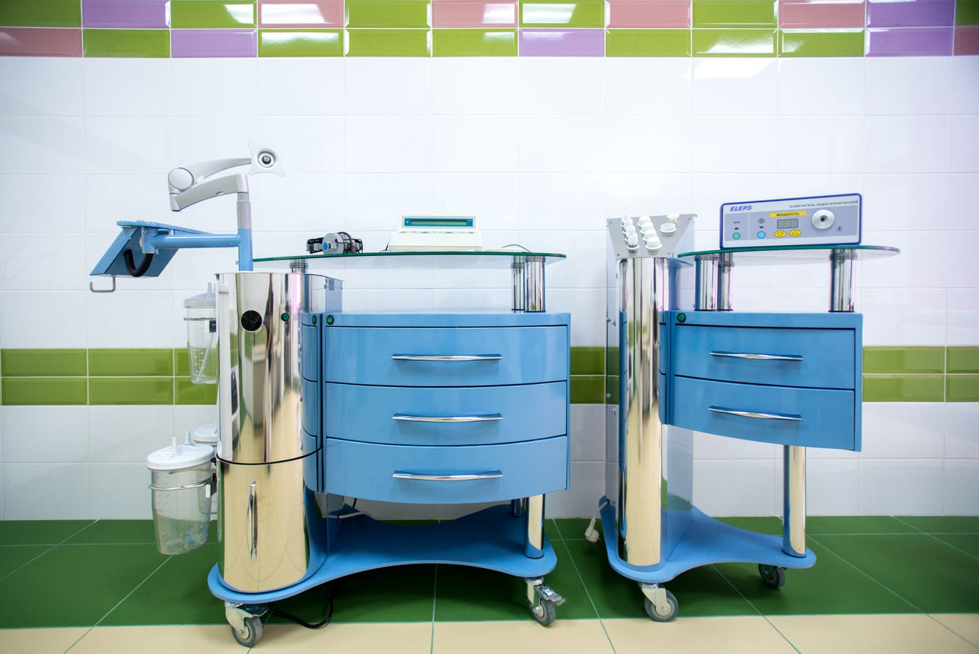 Medical equipment carts in a clinical setting