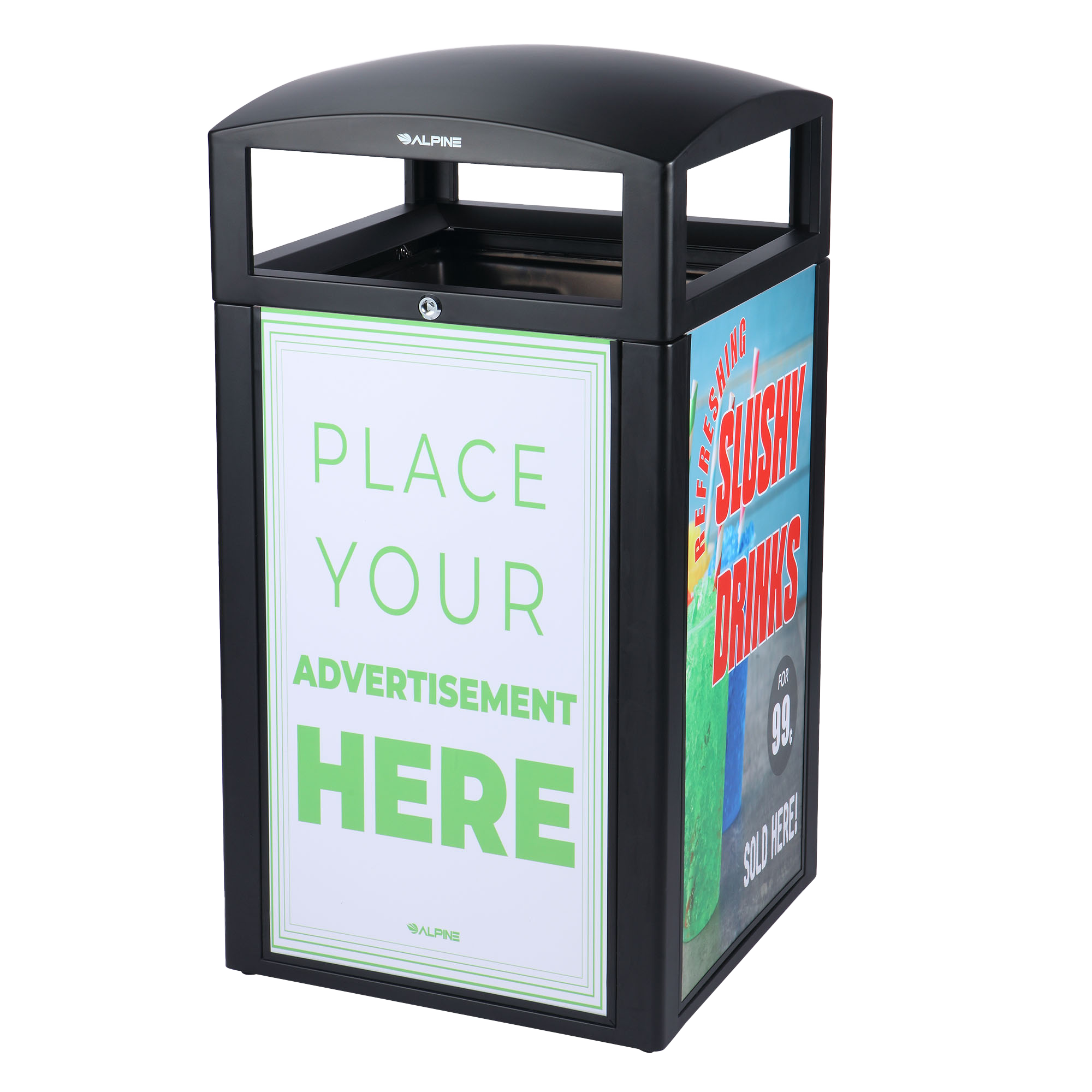 Rugged 40 Gallon All Weather Trash Container, With Advertisement Panels, Grey Stone
