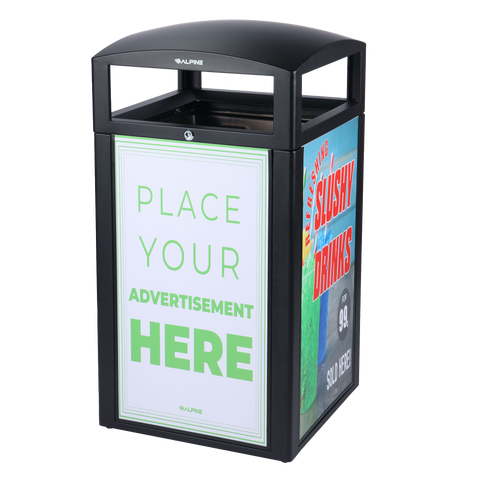 Alpine Rugged 40 Gallon All Weather Trash Container, With Advertisement Panels, Grey Stone