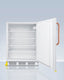 ADA height 24" all-refrigerator for residential use with saffron gold door, stainless steel handle, and white cabinet