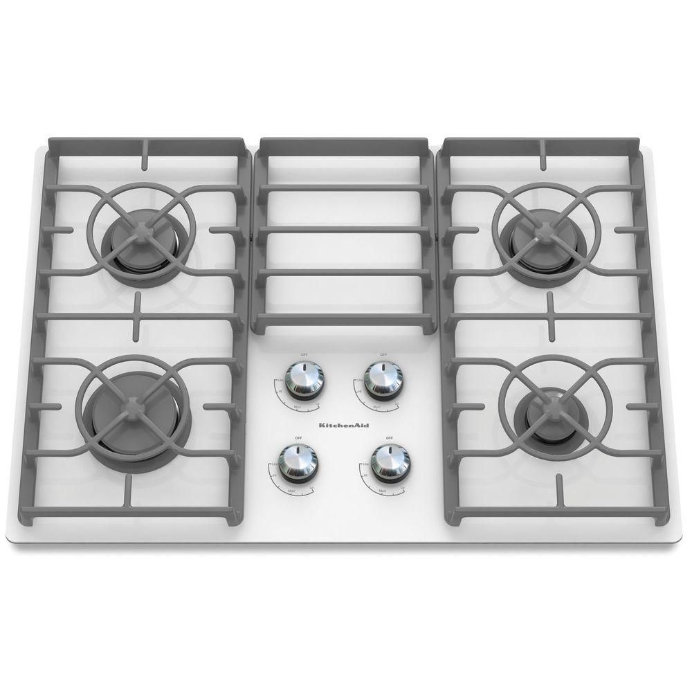 30" wide open burner gas cooktop in white with spark ignition