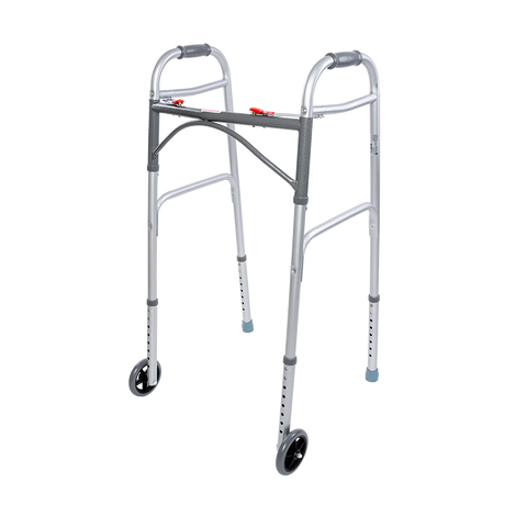 Dynarex Steel Button Folding Walker with Wheels, Adult