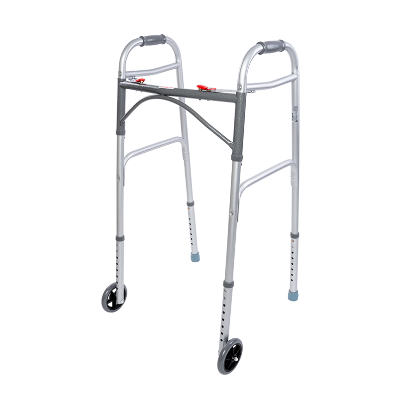 Dynarex Steel Button Folding Walker with Wheels