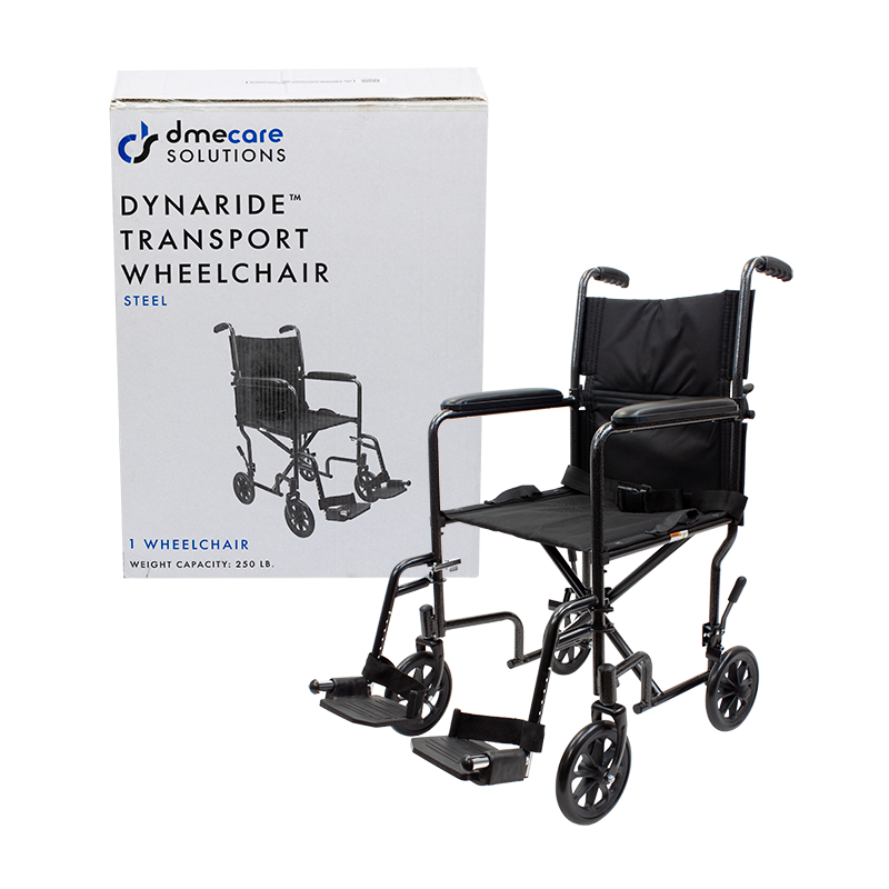DynaRide Transport Wheelchair 19" x 16" w/ Fixed Full Arm  Silver Vein